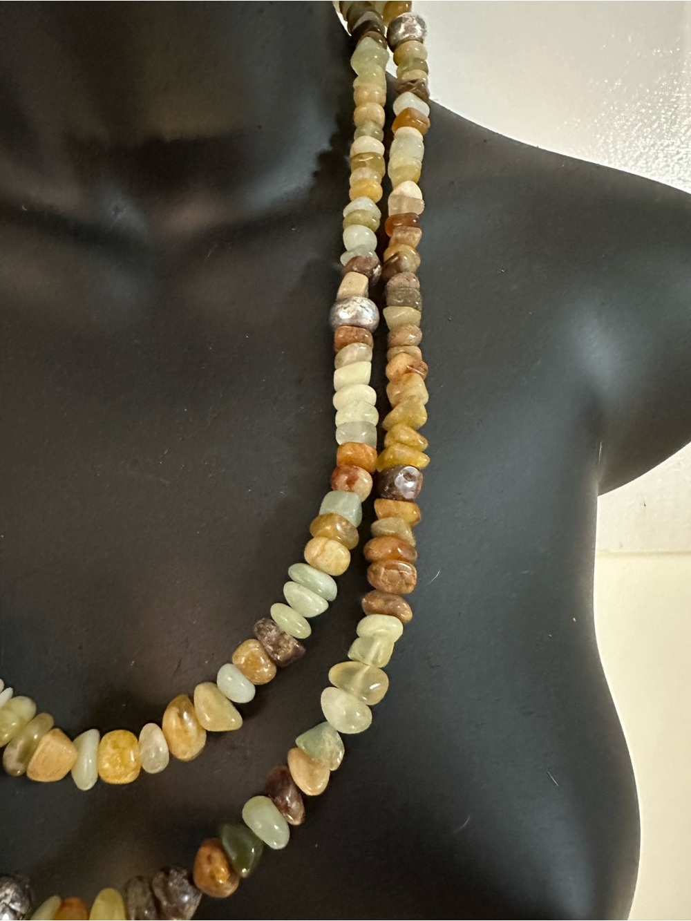 Multi-Strand Green and Earth Tone Beaded  Stone Necklace approx 44” - Picture 5 of 12